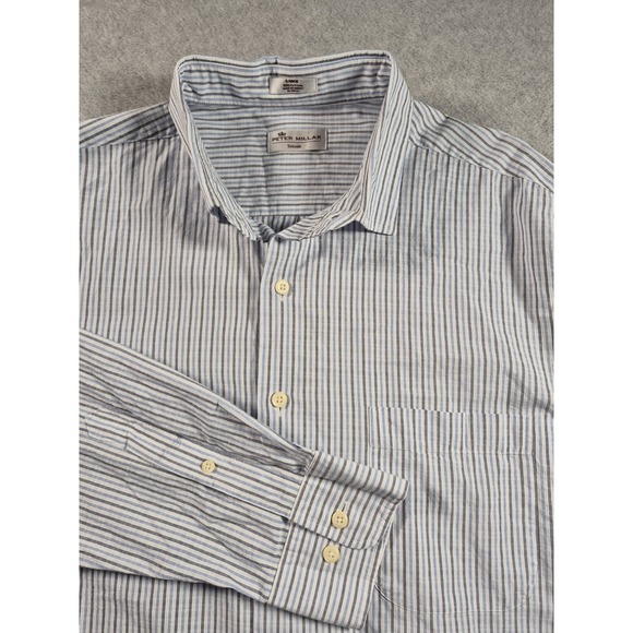 Peter Millar Other - Peter Millar Seaside Collection Large Blue Gray Stripe 100% Cotton Button Down